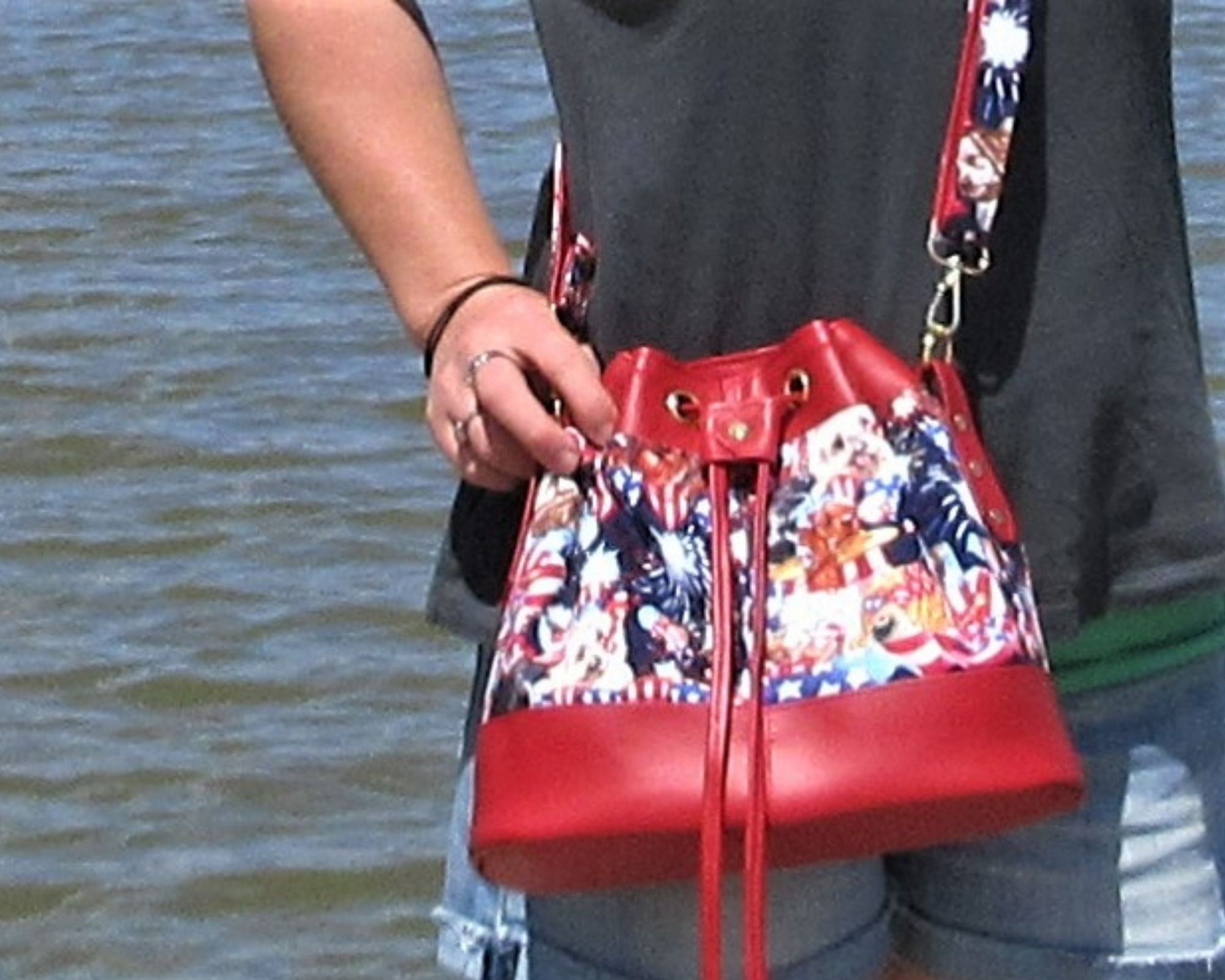Red Bucket Bag, Cute Dog Purse, Dog Lover Gift